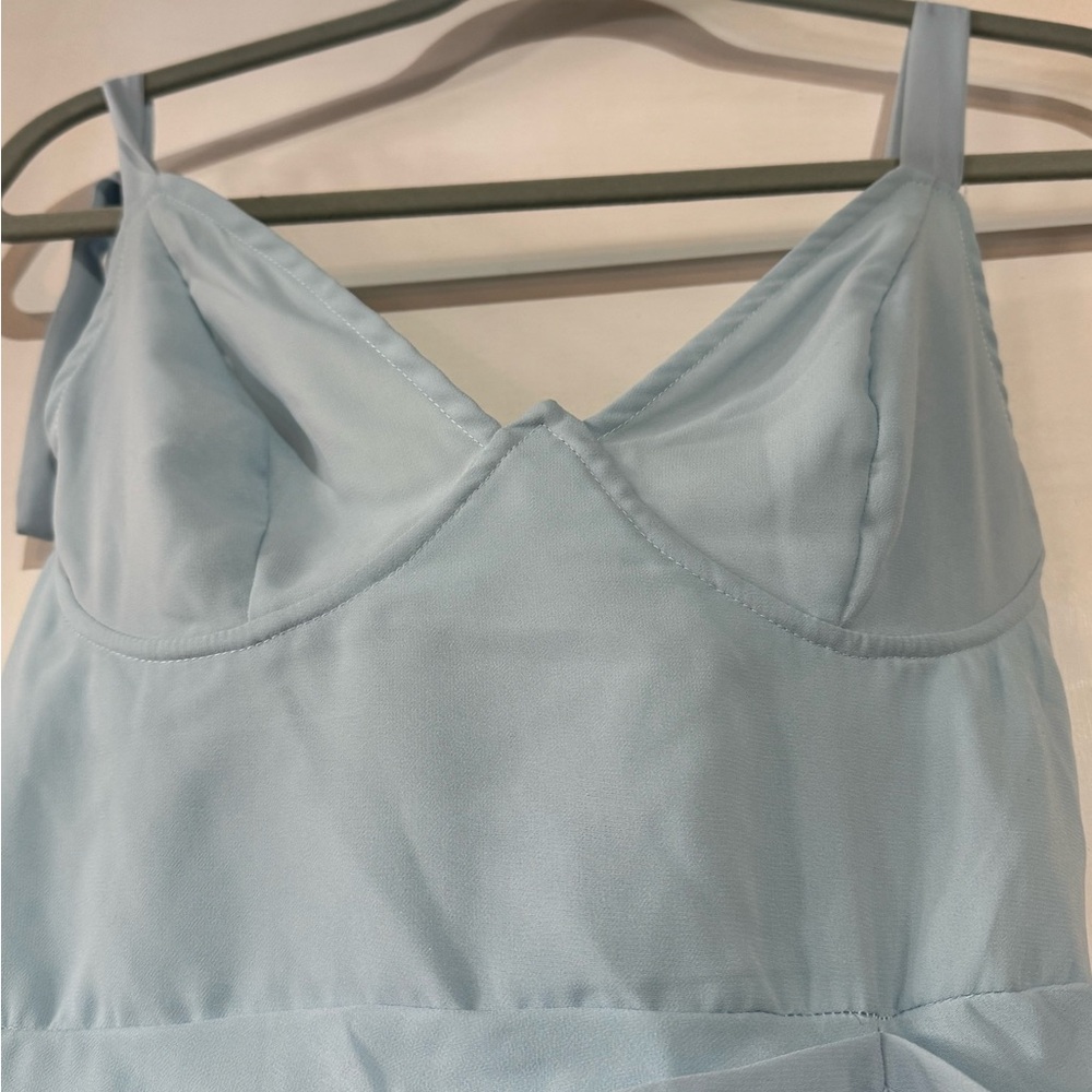 PLT Light Blue Ruched Bodycon Dress Size 10 Underwire Slit Date Night Going Out - Picture 4 of 10